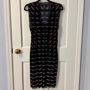 VTG Vivienne Tam Women's Black Mesh 3D Chevron Print Sleeveless Dress, Size 2